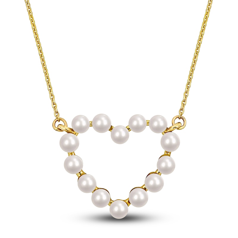 Freshwater Cultured Pearl Heart Necklace 14K Yellow Gold 17"