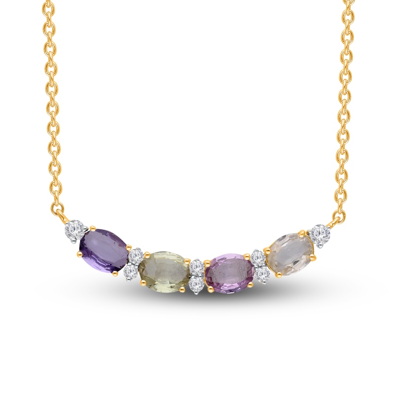 Main Image 1 of Kallati Oval-Cut Natural Multi-Sapphire Necklace 1/8 ct tw Diamonds 14K Yellow Gold 18"