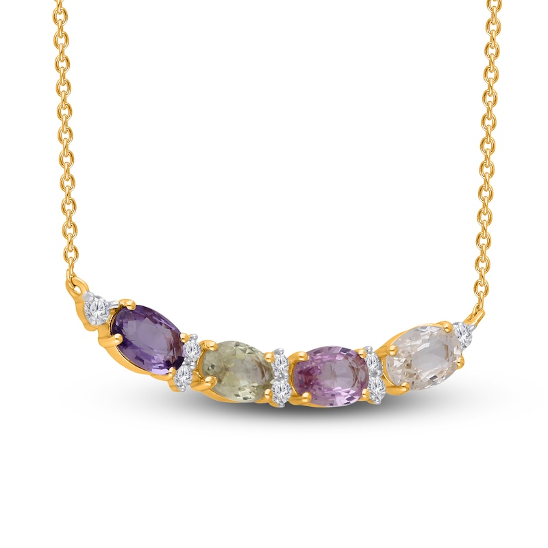 Main Image 2 of Kallati Oval-Cut Natural Multi-Sapphire Necklace 1/8 ct tw Diamonds 14K Yellow Gold 18"