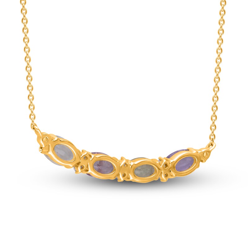 Main Image 3 of Kallati Oval-Cut Natural Multi-Sapphire Necklace 1/8 ct tw Diamonds 14K Yellow Gold 18"