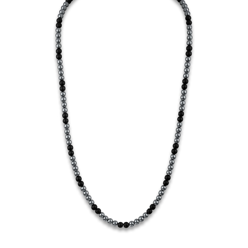 Main Image 1 of 1933 by Esquire Men's Natural Hematite & Natural Onyx Necklace Sterling Silver 28"
