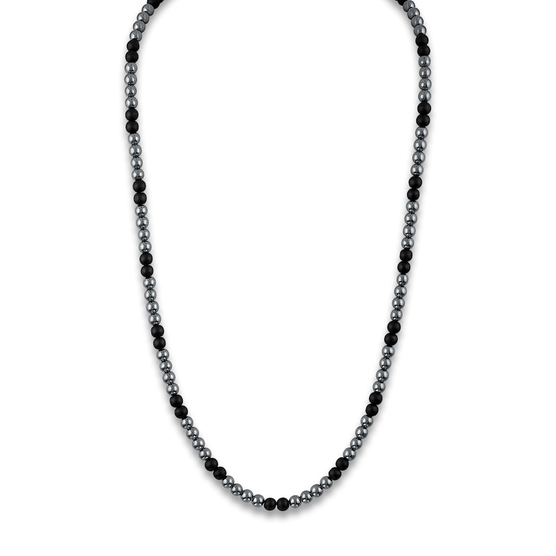 Black onyx stones necklace for men and pure silver nuggets - JoyElly