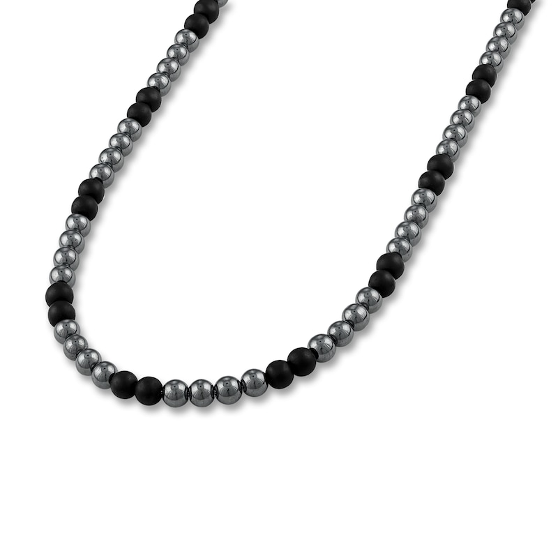 Main Image 2 of 1933 by Esquire Men's Natural Hematite & Natural Onyx Necklace Sterling Silver 28"