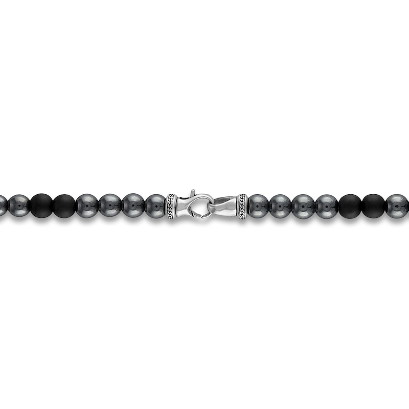 Main Image 3 of 1933 by Esquire Men's Natural Hematite & Natural Onyx Necklace Sterling Silver 28"