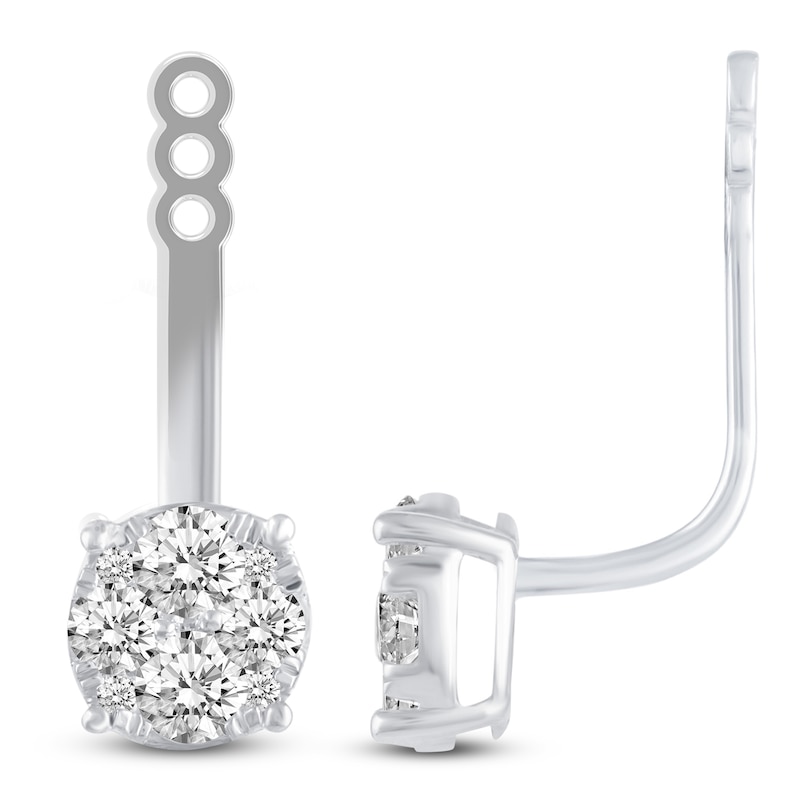 Main Image 1 of Diamond Front/Back Earrings 1-1/2 ct tw Round 14K White Gold