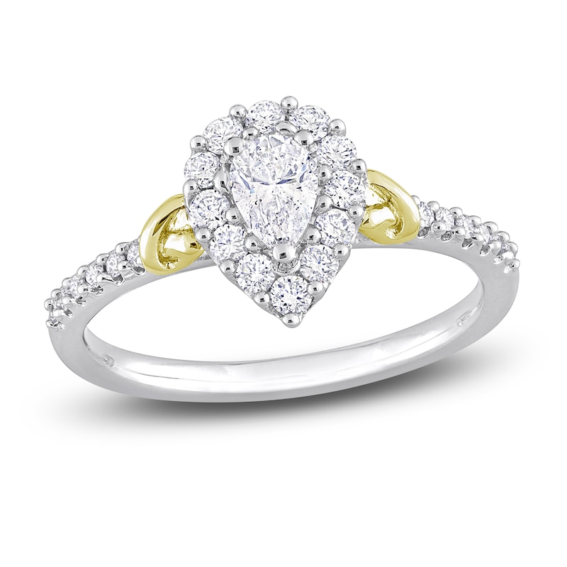 Main Image 1 of Y-Knot Diamond Ring 3/4 ct tw Pear/Round 14K Two-Tone Gold