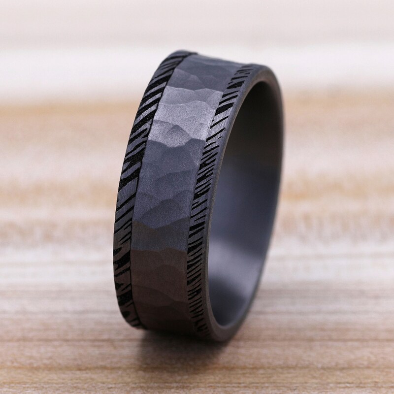 Main Image 4 of Hammered Woodgrain Wedding Band Tantalum 8.0mm