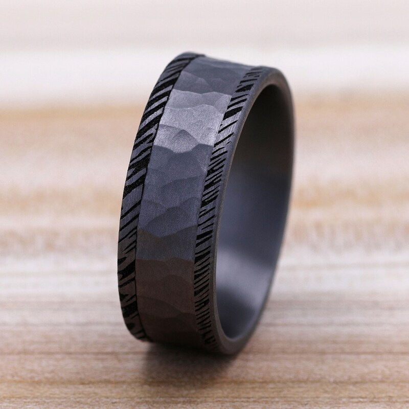 Hammered Woodgrain Wedding Band Tantalum 8.0mm