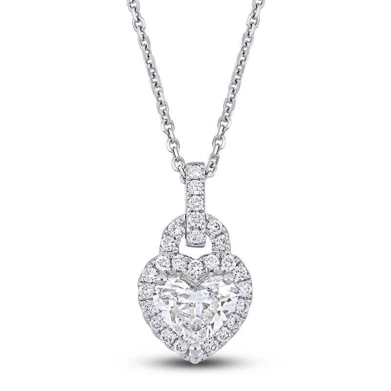 Hilton Diamond Toggle Necklace with Removable Pave Heart Charm and French Cable Chain 14K White Gold