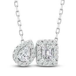 Diamond Pendant Necklace 1/2 ct tw Pear/Emerald/Round 14K White Gold 18"