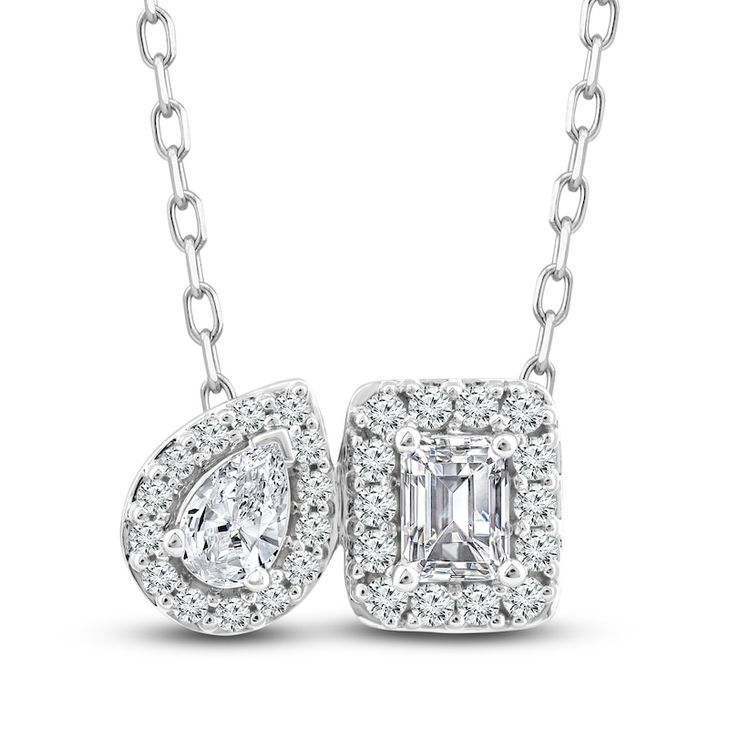 Main Image 1 of Diamond Pendant Necklace 1/2 ct tw Pear/Emerald/Round 14K White Gold 18"