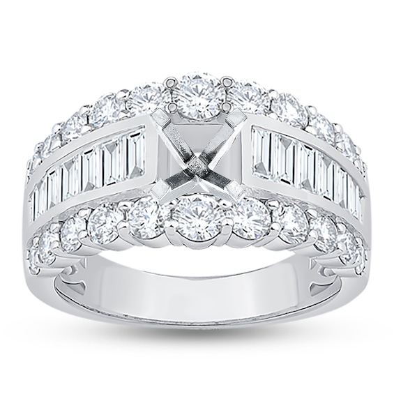 Chosen Diamond Engagement Ring Setting 2 ct tw Round/Baguette 18K White Gold