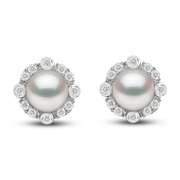 Yoko London Cultured Freshwater Pearl Stud Earrings 1/4 ct tw Diamonds 18K White Gold