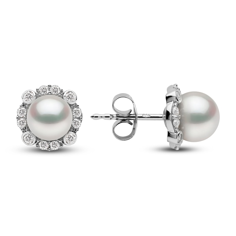 Yoko London Freshwater Cultured Pearl Stud Earrings 1/4 ct tw Diamonds ...