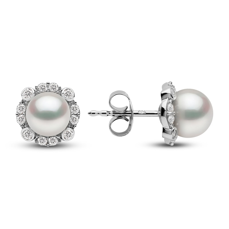 Main Image 2 of Yoko London Freshwater Cultured Pearl Stud Earrings 1/4 ct tw Diamonds 18K White Gold