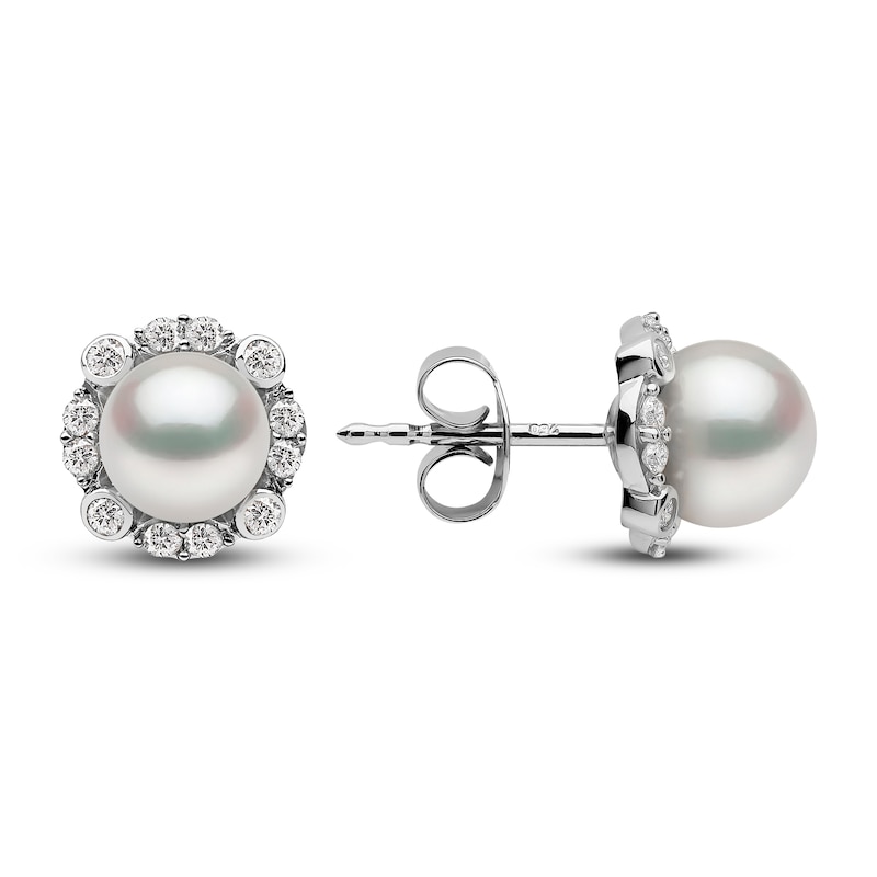 Yoko London Freshwater Cultured Pearl Stud Earrings 1/4 ct tw Diamonds 18K White Gold