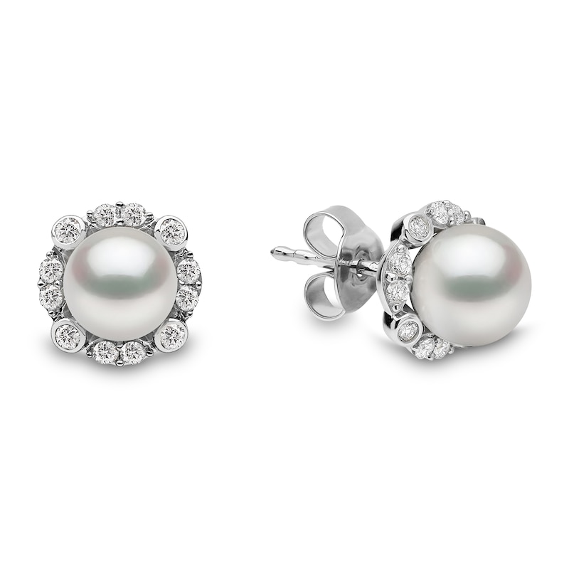 Yoko London Freshwater Cultured Pearl Stud Earrings 1/4 ct tw Diamonds 18K White Gold