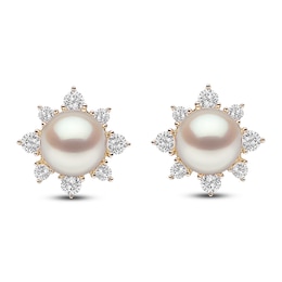 Yoko London Freshwater Cultured Pearl Stud Earrings 1/3 ct tw Diamonds 18K Yellow Gold