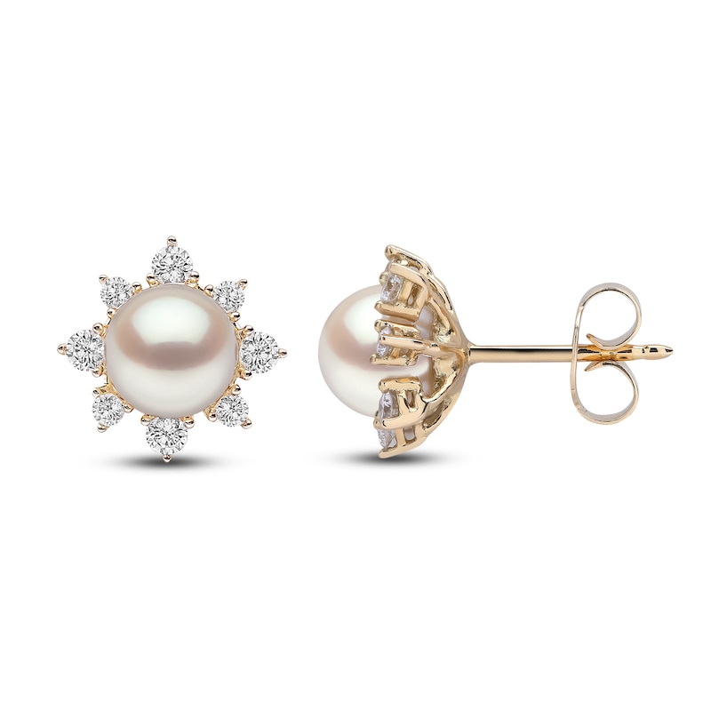 Main Image 2 of Yoko London Freshwater Cultured Pearl Stud Earrings 1/3 ct tw Diamonds 18K Yellow Gold