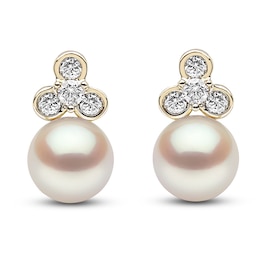 Yoko London Freshwater Cultured Pearl Earrings 1/6 ct tw Diamonds 18K Yellow Gold