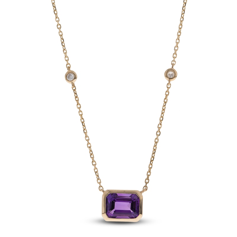Main Image 4 of Natural Amethyst Necklace 1/20 ct tw Round 14K Yellow Gold 18"