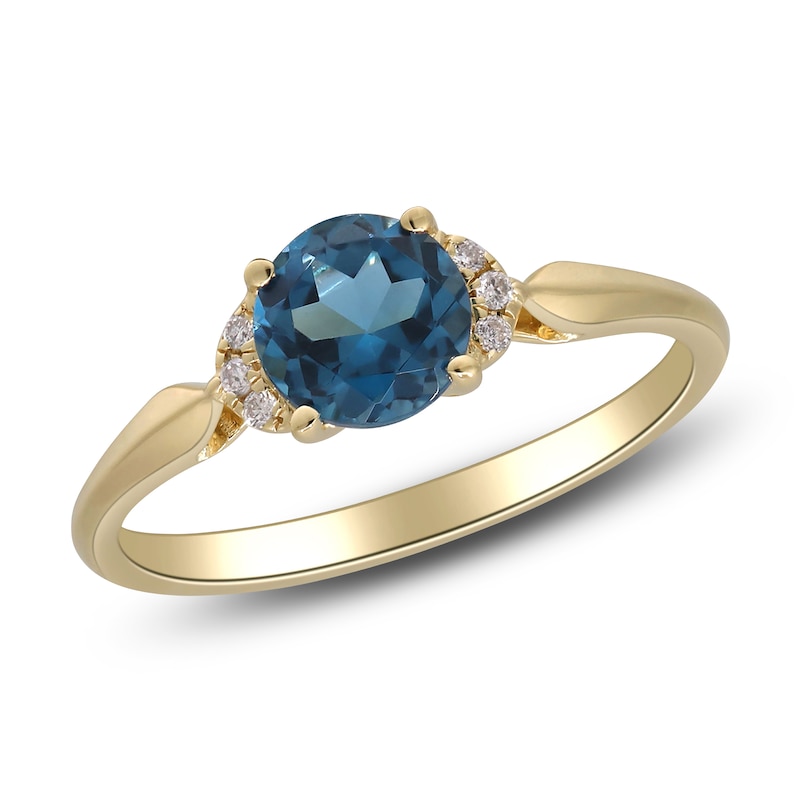 Main Image 2 of Natural London Blue Topaz & Diamond Engagement Ring 1/20 ct tw 14K Yellow Gold