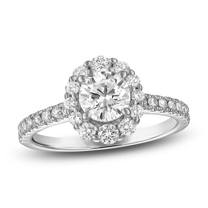 Main Image 1 of Diamond Halo Engagement Ring 1-1/4 ct tw 14K White Gold