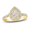 Thumbnail Image 1 of Pear & Round-Cut Diamond Double Halo Engagement Ring 7/8 ct tw 14K Yellow Gold