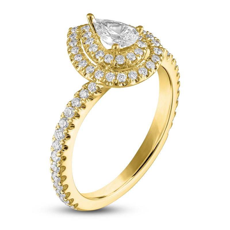 Main Image 2 of Pear & Round-Cut Diamond Double Halo Engagement Ring 7/8 ct tw 14K Yellow Gold