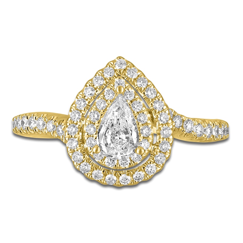 Main Image 3 of Pear & Round-Cut Diamond Double Halo Engagement Ring 7/8 ct tw 14K Yellow Gold