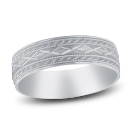 Men's Tribal Milgrain Wedding Band 14K White Gold 6mm