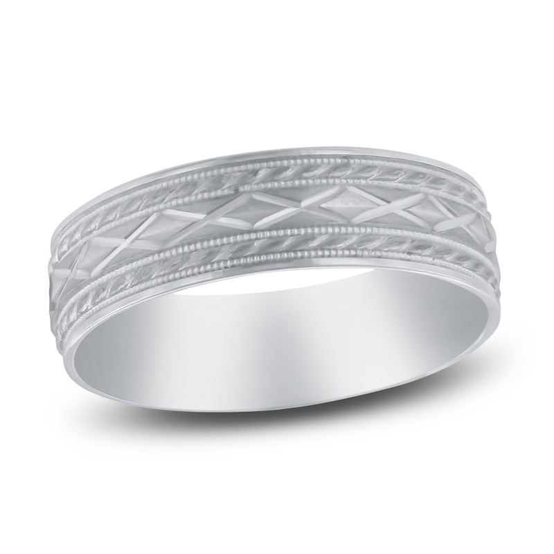 Main Image 1 of Men's Tribal Milgrain Wedding Band 14K White Gold 6mm