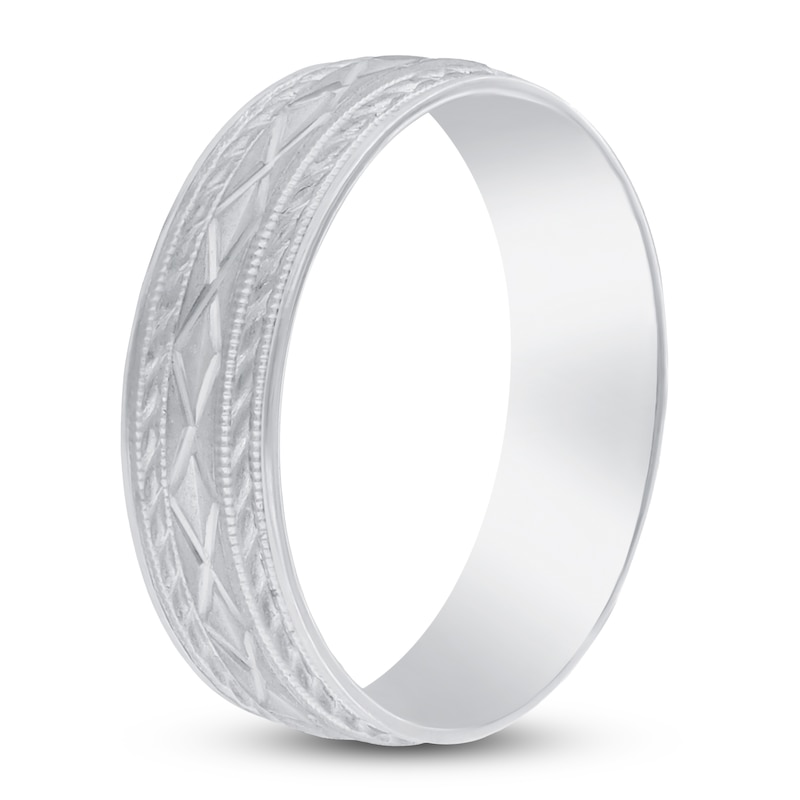Main Image 2 of Men's Tribal Milgrain Wedding Band 14K White Gold 6mm