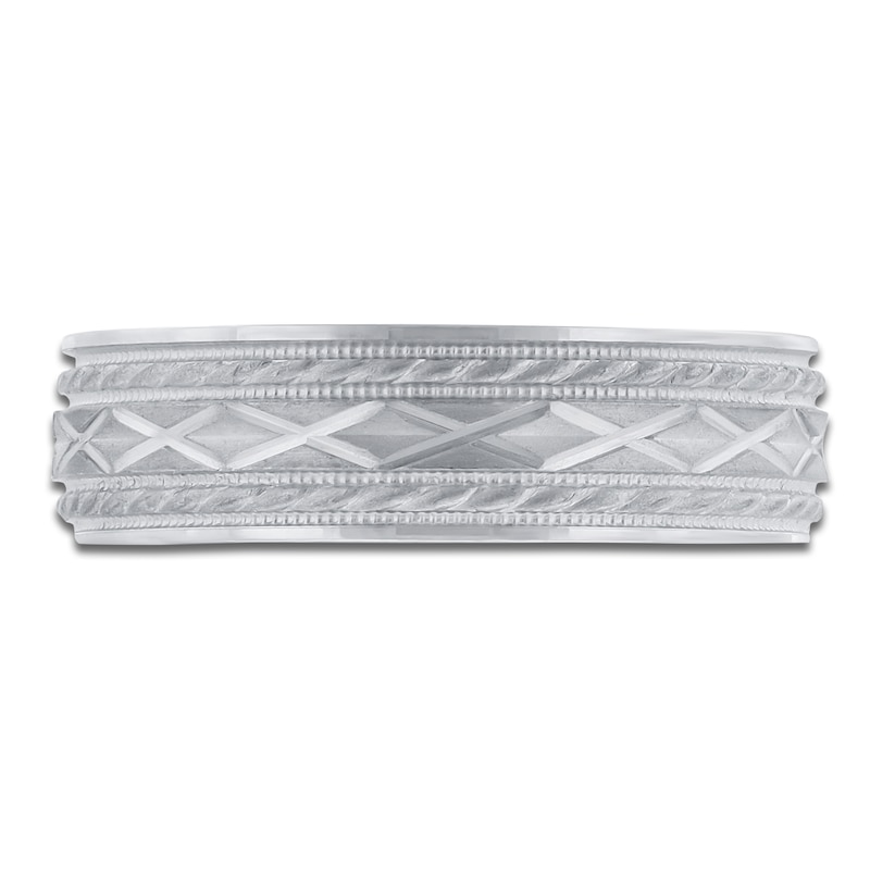 Main Image 3 of Men's Tribal Milgrain Wedding Band 14K White Gold 6mm