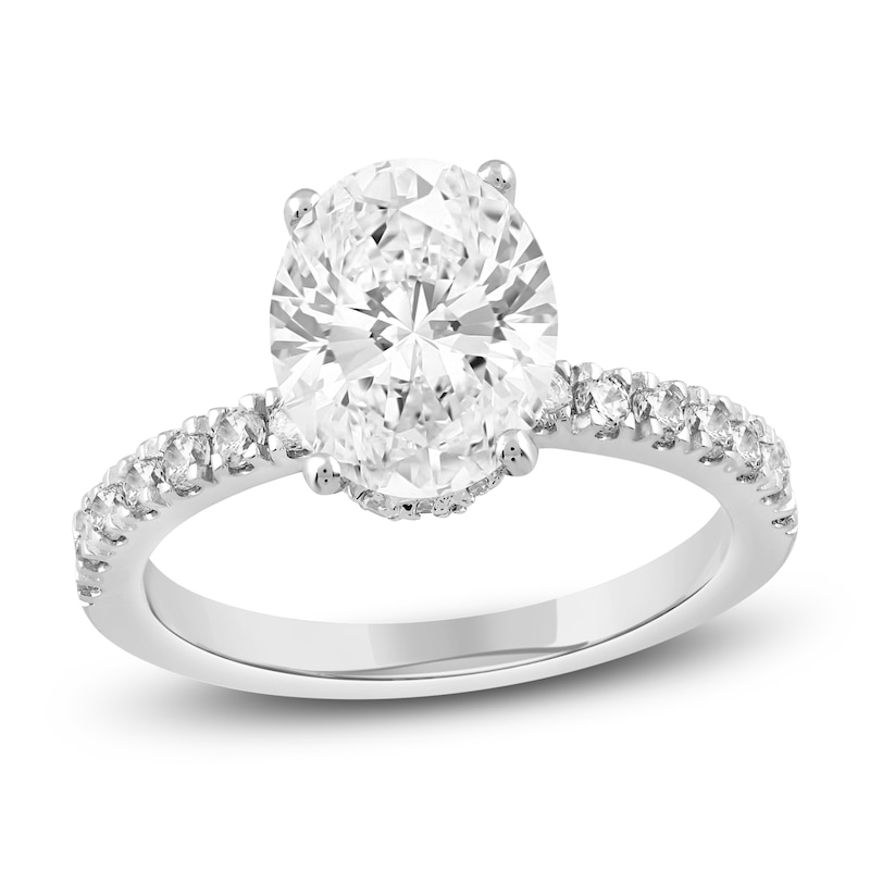 Main Image 1 of Oval-Cut Lab-Grown Diamond Hidden Halo Engagement Ring 2-1/2 ct tw 14K White Gold