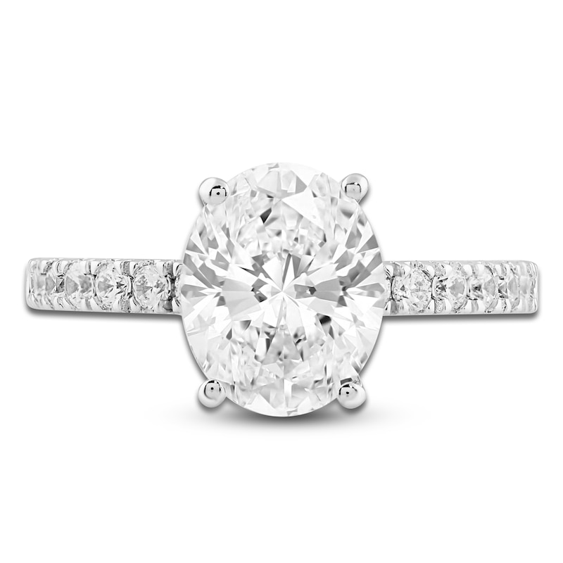 Main Image 3 of Oval-Cut Lab-Grown Diamond Hidden Halo Engagement Ring 2-1/2 ct tw 14K White Gold