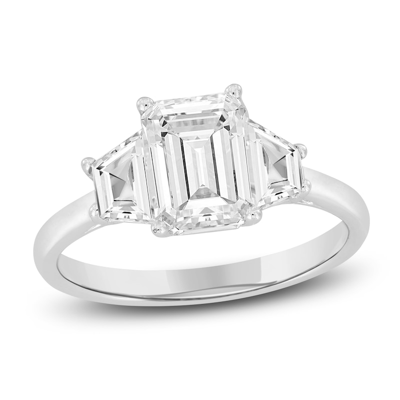 Lab-Created Diamond Emerald-Cut & Trapezoid-Cut Three-Stone Engagement Ring 2-3/4 ct tw 14K White Gold