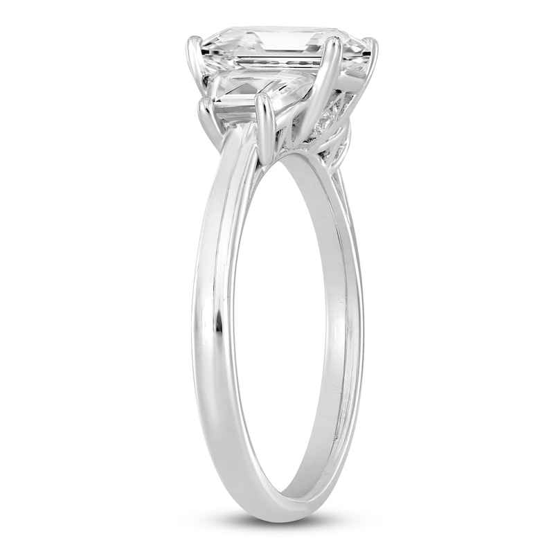 Main Image 2 of Lab-Grown Diamond Emerald-Cut & Trapezoid-Cut Three-Stone Engagement Ring 2-3/4 ct tw 14K White Gold