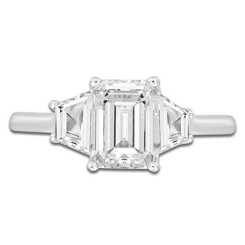 Main Image 3 of Lab-Grown Diamond Emerald-Cut & Trapezoid-Cut Three-Stone Engagement Ring 2-3/4 ct tw 14K White Gold
