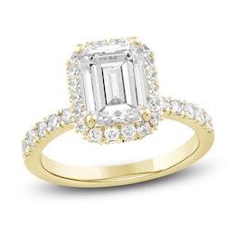 Lab-Grown Emerald & Round Diamond Engagement Ring 4 ct tw 14K Yellow Gold