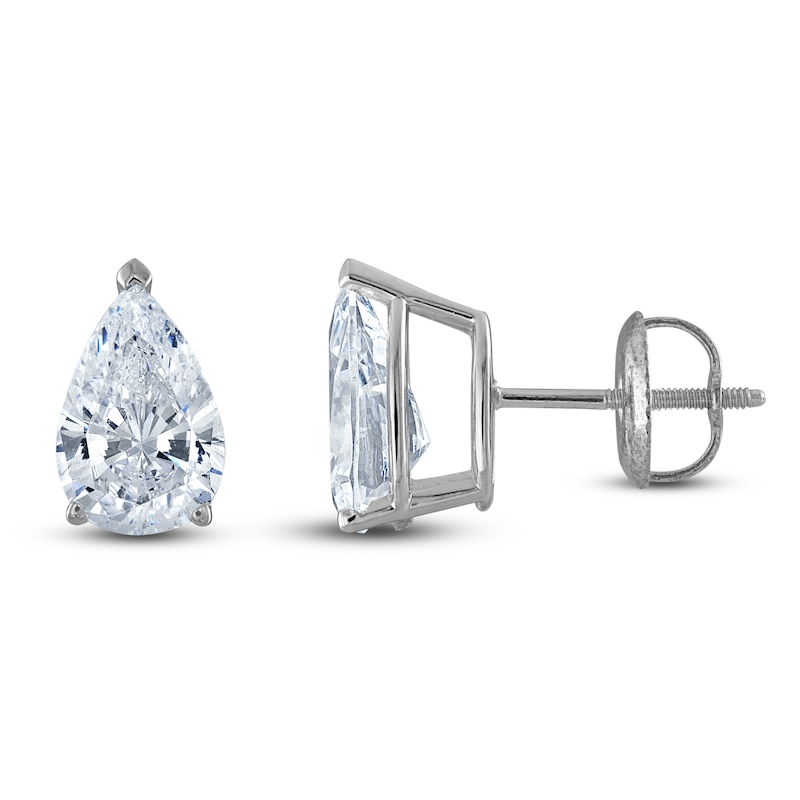 Main Image 1 of Pear-Shaped Lab-Created Diamond Solitaire Stud Earrings 5 ct tw 14K White Gold (F/SI2)