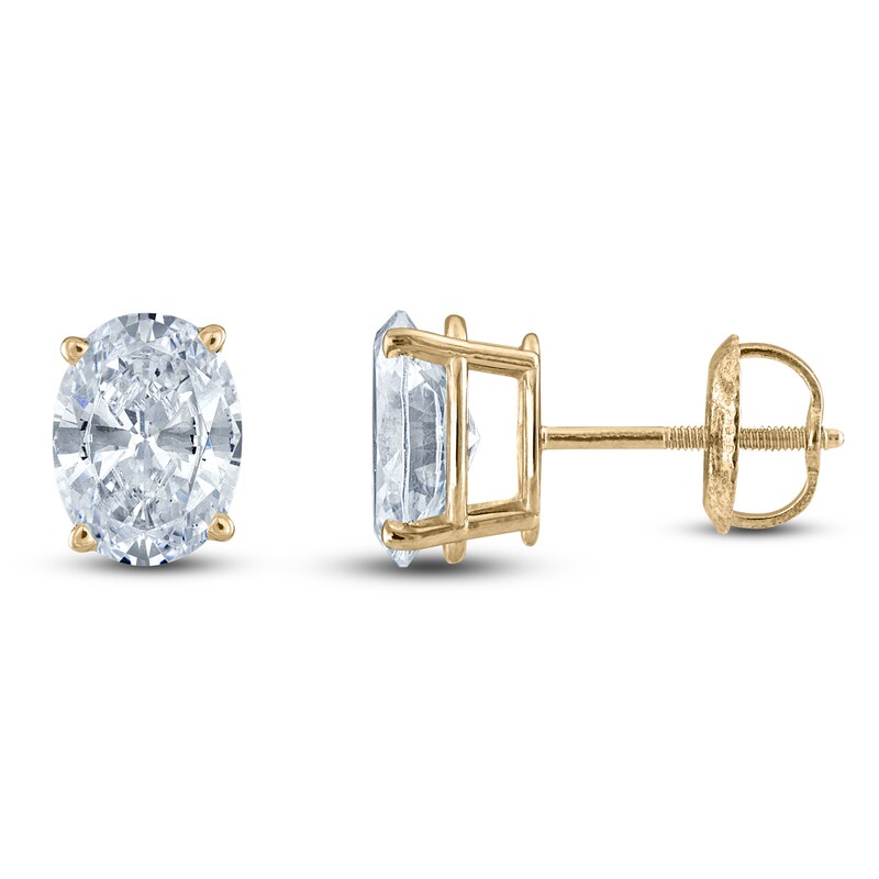 Main Image 1 of Oval-Cut Lab-Grown Diamond Solitaire Stud Earrings 4 ct tw 14K Yellow Gold (F/SI2)