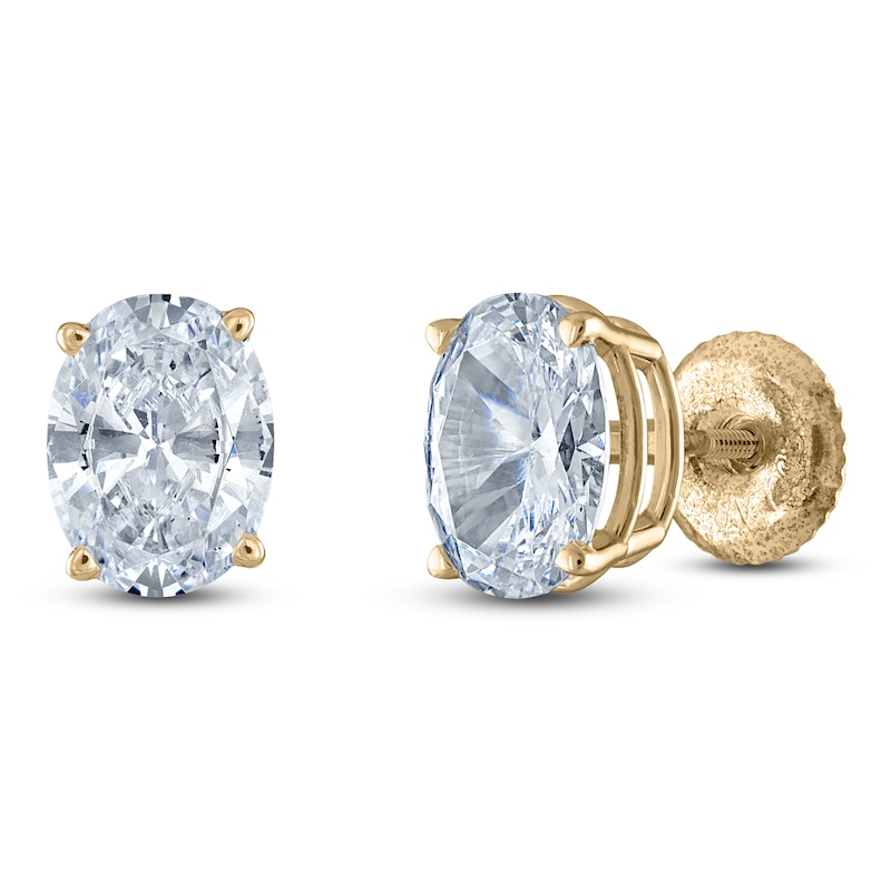 Main Image 2 of Oval-Cut Lab-Grown Diamond Solitaire Stud Earrings 4 ct tw 14K Yellow Gold (F/SI2)