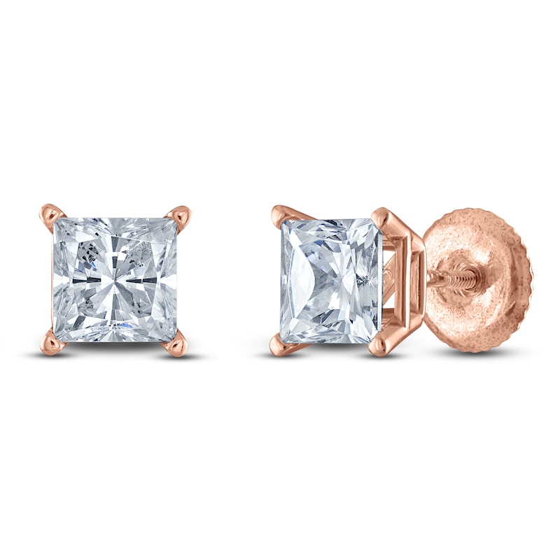 Main Image 2 of Princess-Cut Diamond Solitaire Stud Earrings 1-1/5 ct tw 14K Rose Gold (I/I2)