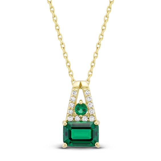 Multi-Shape Lab-Created Emerald & Diamond Drop Necklace 1/15 ct tw 10K Yellow Gold 18"