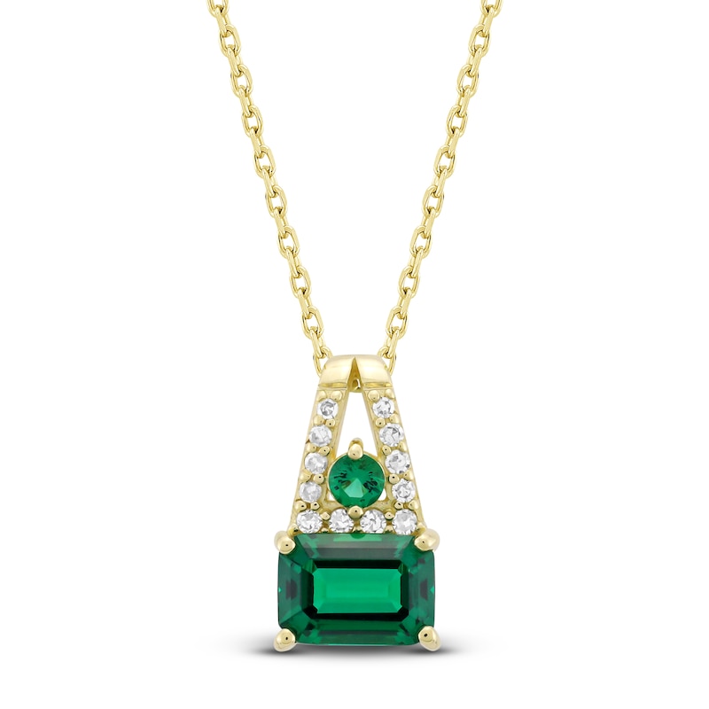 Main Image 1 of Multi-Shape Lab-Created Emerald & Diamond Drop Necklace 1/15 ct tw 10K Yellow Gold 18"