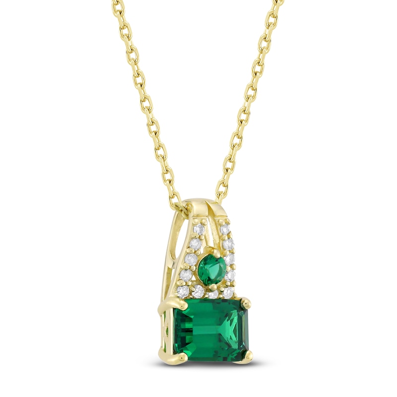 Main Image 2 of Multi-Shape Lab-Created Emerald & Diamond Drop Necklace 1/15 ct tw 10K Yellow Gold 18"