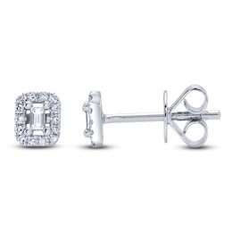 Shy Creation Baguette-Cut Diamond Halo Stud Earrings 1/10 ct tw 14K White Gold SC55012154