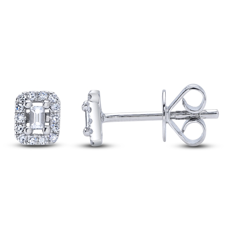 Main Image 1 of Shy Creation Baguette-Cut Diamond Halo Stud Earrings 1/10 ct tw 14K White Gold SC55012154