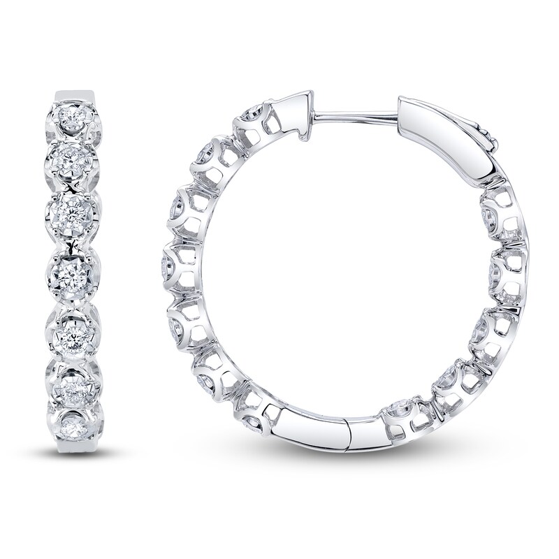 Main Image 1 of Shy Creation Diamond Inside-Out Hoop Earrings 1/2 ct tw 14K White Gold SC55024610D1.00